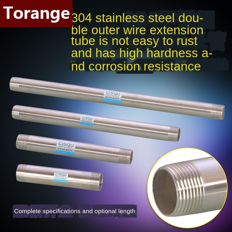 304 stainless steel extension pipe 1/2IN 3/4IN 1 IN lengthened double outer wire seamless pipe DN15 water pipe fittings