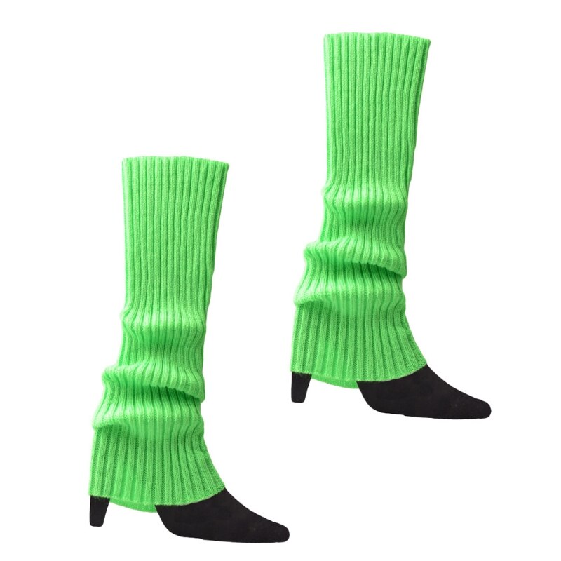 Women Vintage 80s Ribbed Knitted Leg Warmers Fluorescent Color Crochet Long Boot Socks Stockings for Party Dance Yoga: FG