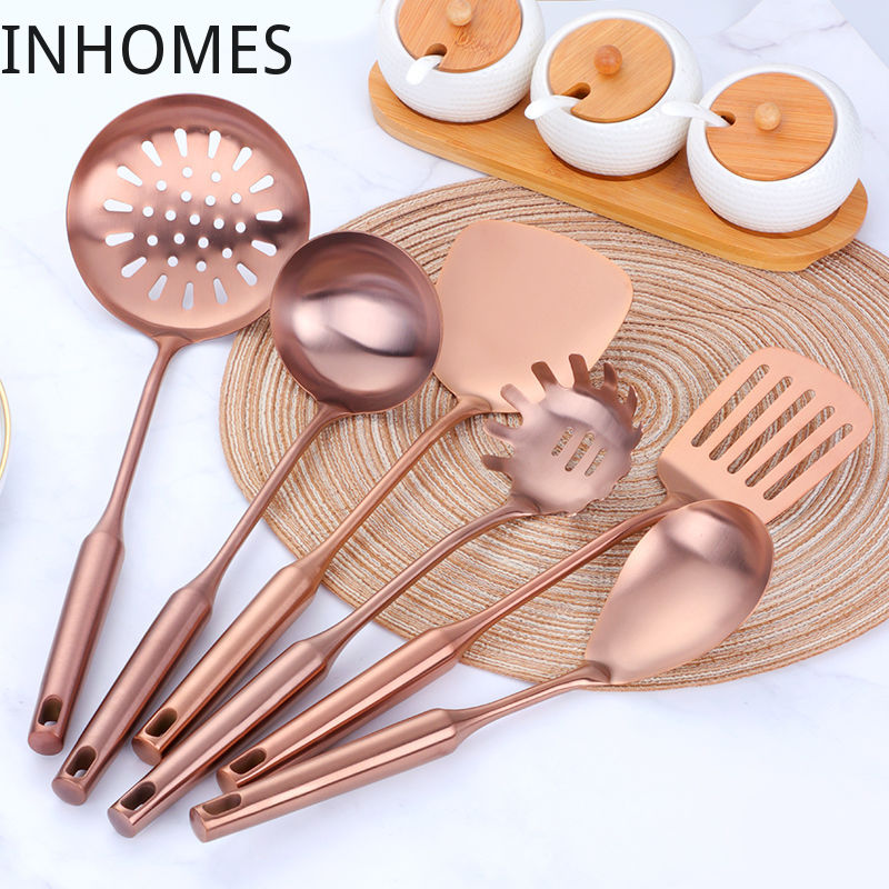 Rose Gold Stainless Steel Spatula Skimmer Ladle Turner Rice Soup Spoon Kitchen Accessories Cooking Tool Serving Utensil Set