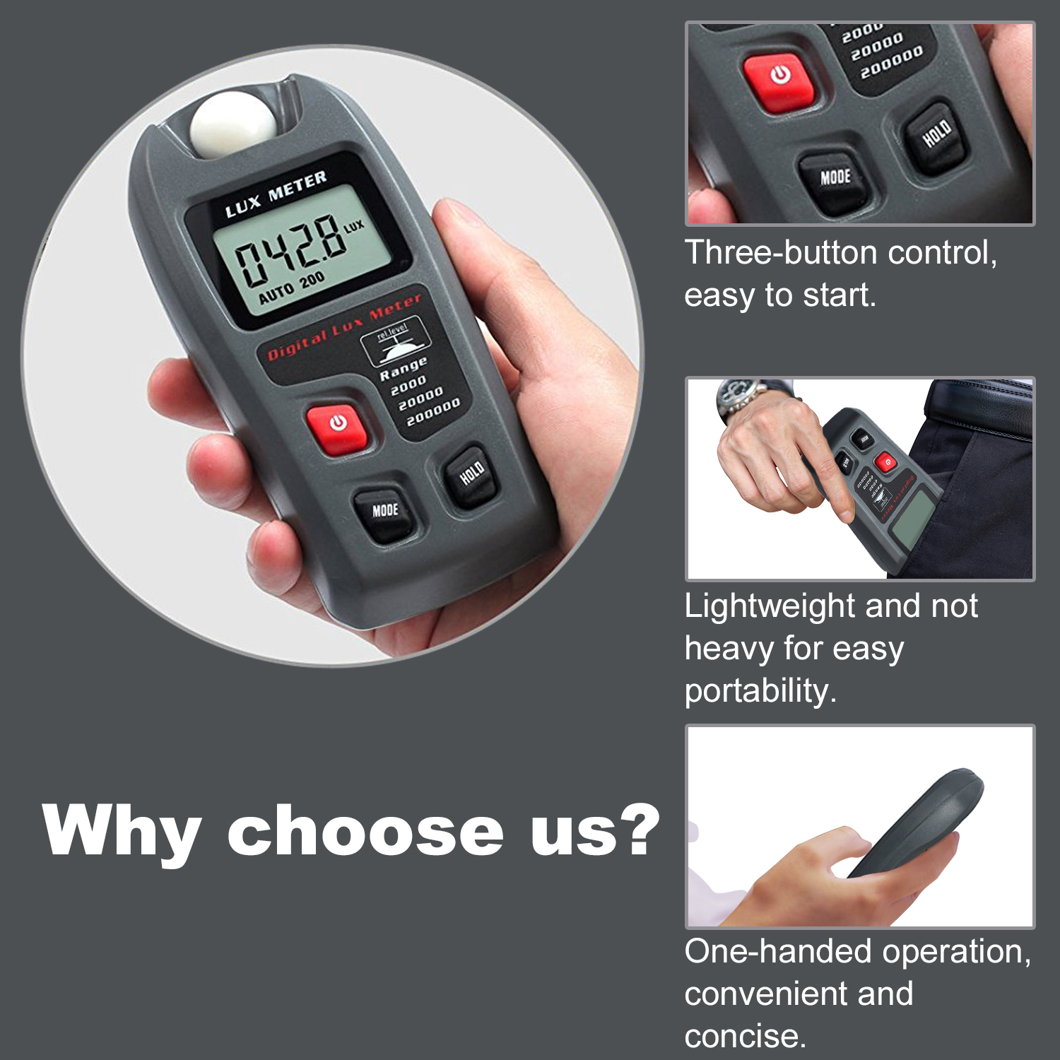 RZ Digital Lux Meter 200,000 Lux Digital LCD Pocket Light Meter Lux/FC Measure Tester illuminometer Sensor Photometer MT-30