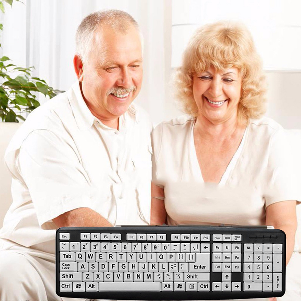 107 toetsen USB bedraad grote print grote letters computer pc-toetsenbord voor oude mensen ontworpen voor mensen met visuele doorgang