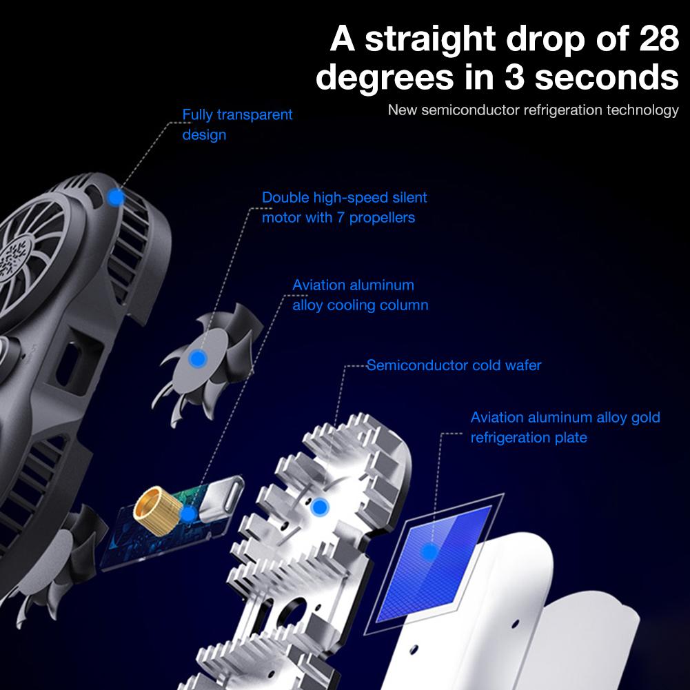 Portable Gaming Phone Cooler Cooling Fan Holder Mobile Phone Radiator Adjustable Heat Sink Universal For 4-6.5 Inches Phones