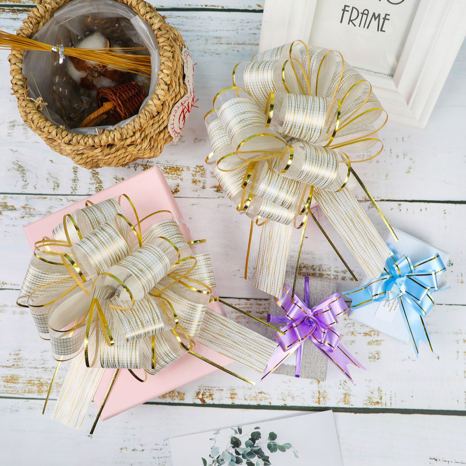 Lazos grandes de 5 piezas para envolver , lazo con cinta para cestas de de boda, lazos para envolver de