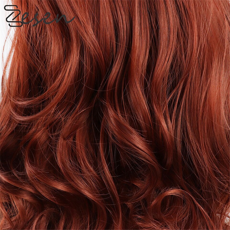 Zesen Orange 13*Lace Front Wig High Temperature Fiber Copper Red Long Wavy Synthetic Wigs With Baby Hair