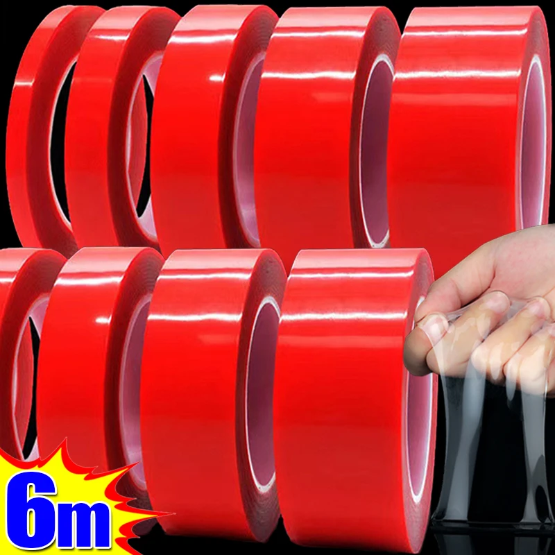 Cinta de doble cara Ultra fuerte de 6/3M, espuma acrílica transparente, cintas adhesivas sin rastro, pegatinas fijas de pared impermeables reutilizables
