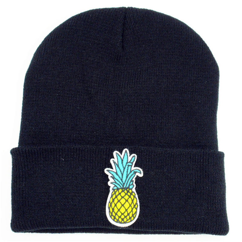 Ananas fruit borduurwerk dikke gebreide muts winter warme muts skullies pet muts voor kinderen mannen vrouwen 147: Zwart / 6 jaar oud tot volwassene