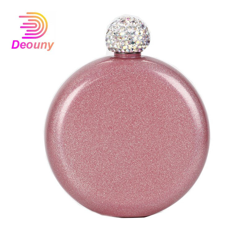 DEOUNY Leakproof Pocket Drinking Whiskey Flask Stainless Steel Hidden Alcohol Hip Flask With Rhinestones Lid 5OZ For Women