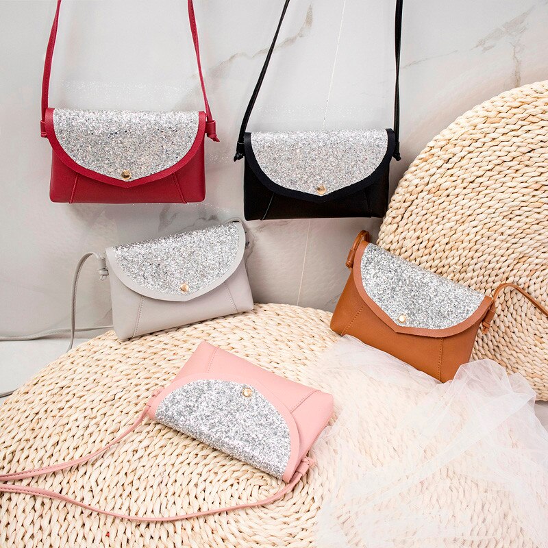 Frauen Pailletten Kette Handtasche Abend Tasche PU Leder Schulter Tasche Kleine Klappe Umhängetaschen für Frauen Bote Taschen