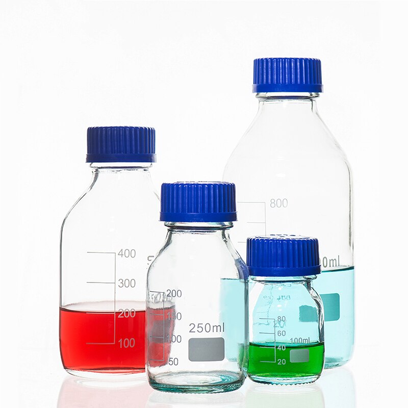 3 Pieces Lab Glassware Glass Reagent Bottle With Blue Screw Cap 50ml 100ml 250ml