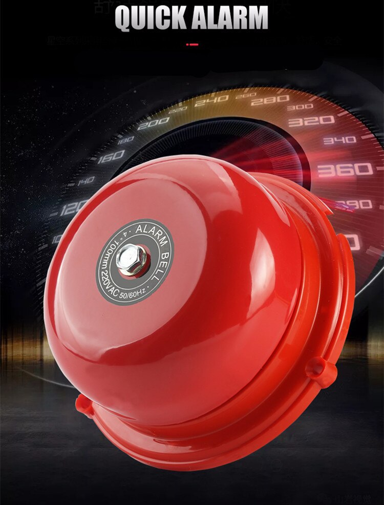 AC 220V 100mm Dia Schools Fire Alarm Round Shape Electric Bell Red Fire Alarm Home Safely Security