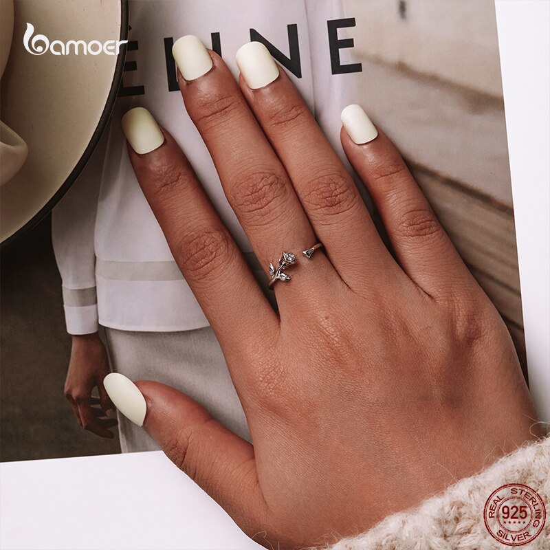 Bamoer Authentieke 925 Sterling Silver Plant Serie Bloem Vlinder Ringen Maat Verstelbaar Voor Vrouwen Luxe Bruiloft Sieraden GAR021