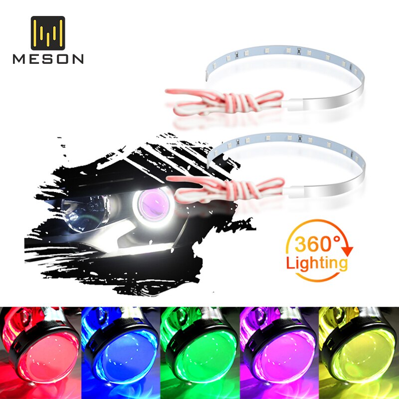 Projecteur de voiture yeux du diable, 2 pièces, lentille de projecteur 2.5-3.0 pouces 3528 15SMD LED DRL DC12V blanc rouge mauvais œil