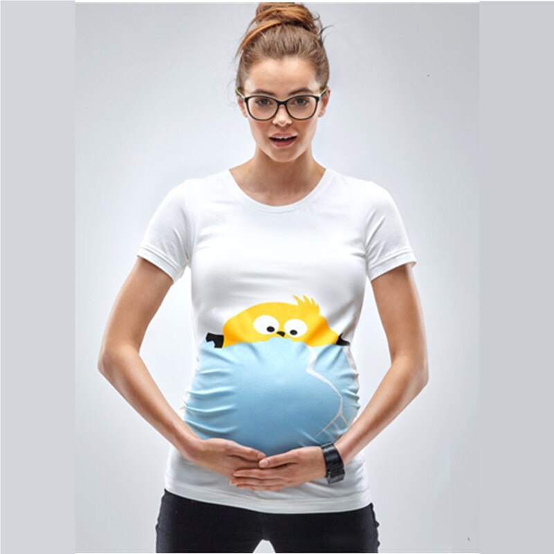 Grappig Chick gebroken shell T-shirt voor Zwangere Vrouwen Zomer Korte Mouw Tops Zwangerschap Tees Moederschap T Shirts Plus Size Kleding