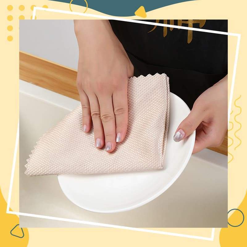 4PCS Wave Pattern Fish Scale Cloth Rag Anti-grease Absorbent Microfiber Cleaning Cloth home washing dish kitchen Cleaning towel