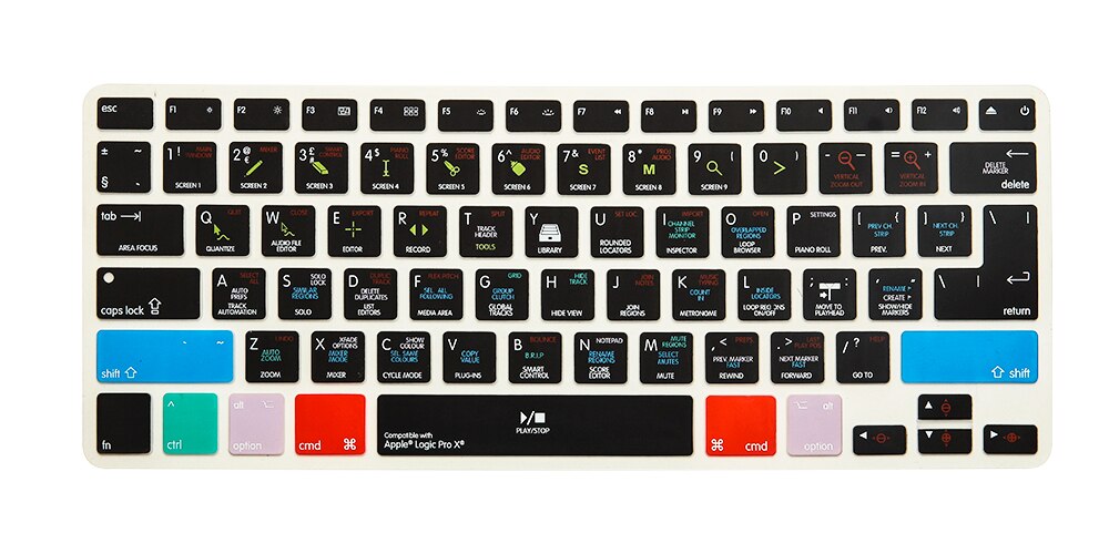 Hrh logic pro x genvägar silikon tangentbordsskydd för macbook air retina 13 " 15 " 17 " alla släpps före oss/eu båda