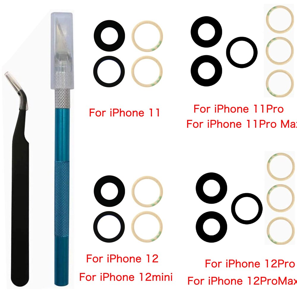 Terug Camera Glazen Voor Iphone 11 12 Mini Pro Max Rear Camera Lens Cover Met Lijm En Reparatie Tools Vervanging