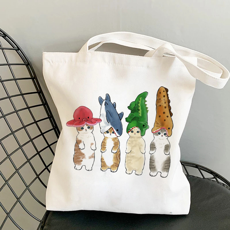 Bolso de mano de Manga con dibujos de gatos Kawaii, bolso de playa, bolsos de compras, bolsos de hombro de lona, bolsos de compras para mujer de alta capacidad