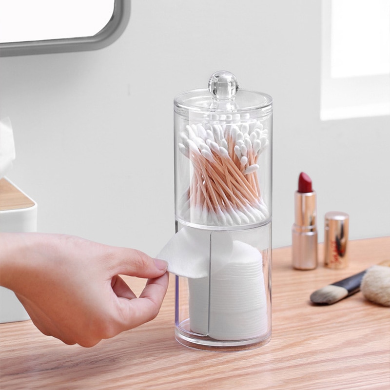 Portable Round Container Storage Case Acrylic Makeup Organizer Cotton & Pad Box Cosmetics Swab Q-tip Holder Candy Jars
