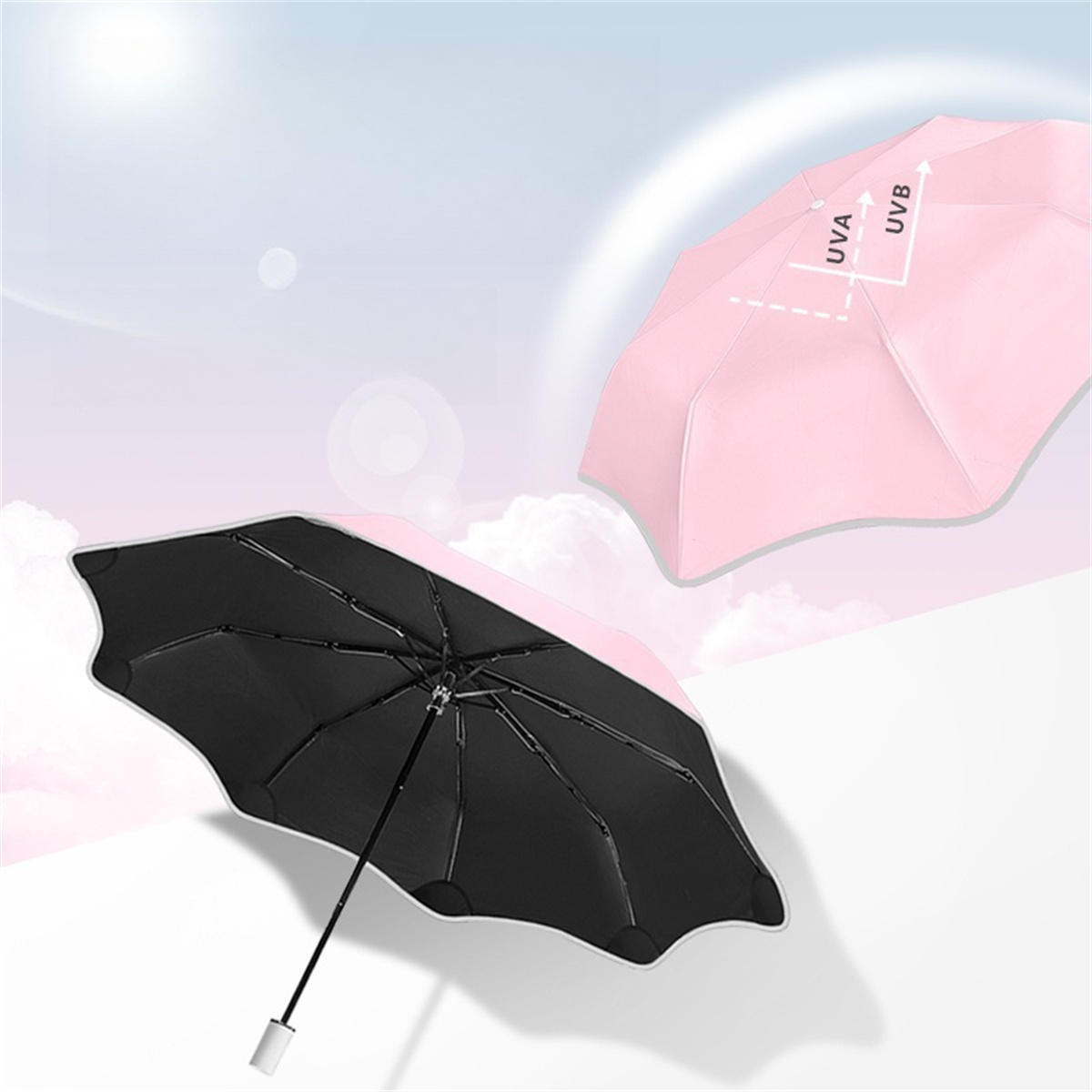 1 Ronde hoekparasol mooie schaduw effen kleur ultralichte UV-bescherming draagbaar voor twee doeleinden effen kleur klein fris klein s