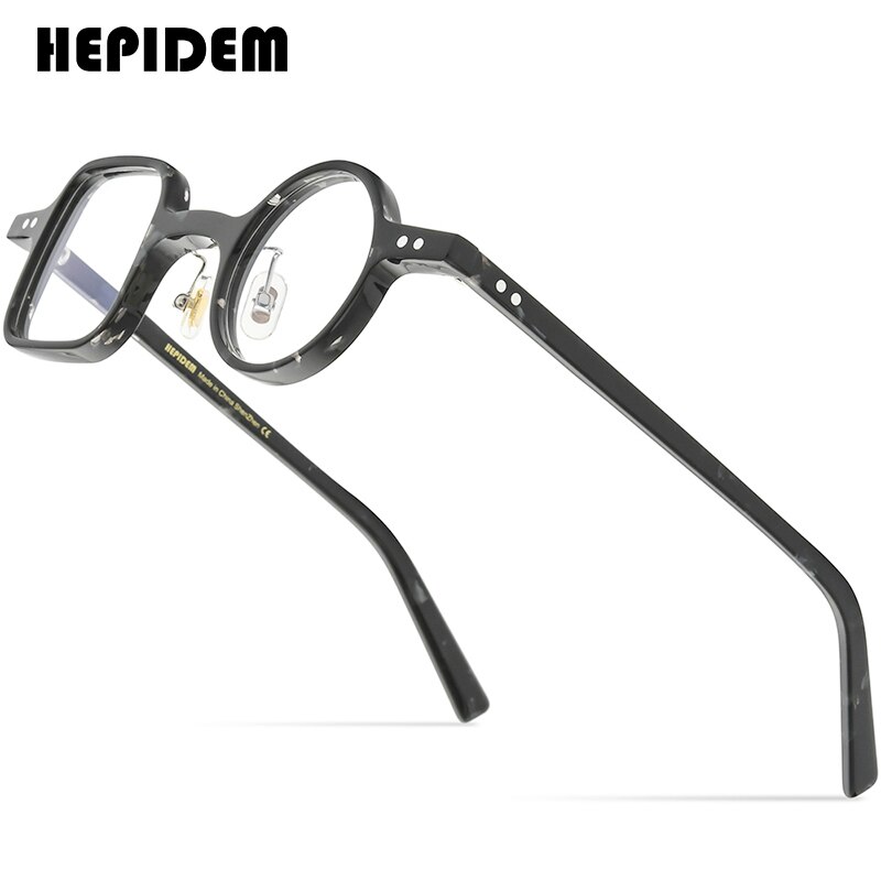 HEPIDEM Acetate Glasses Frame Men Retro Vintage Left Square Right Round Eyeglasses Myopia Optical Spectacles Eyewear 9155