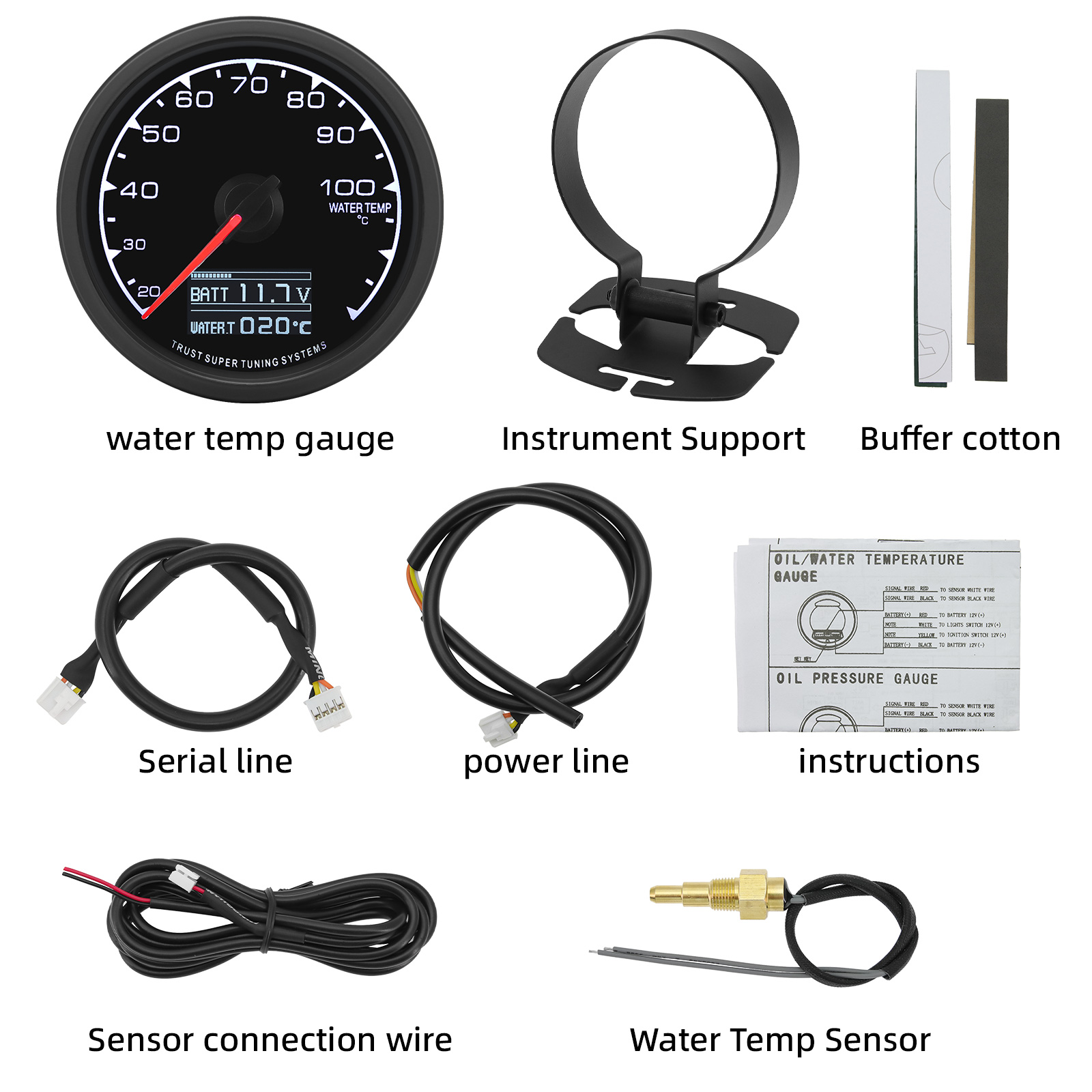 62mm Water Temperature Guage 7 Color LCD Digital Display Car Oil Press Oil Temp Meter Voltmeter Boost Gauge Tachometer AFR EXT