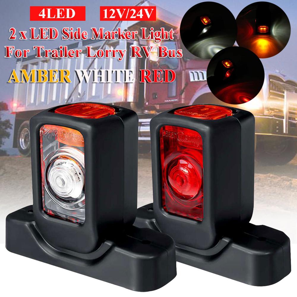 1 Paar Truck Led Side Marker Licht Triple Amber Wit Rood Indicator Lampen Voor Trailer Vrachtwagen 12/24V