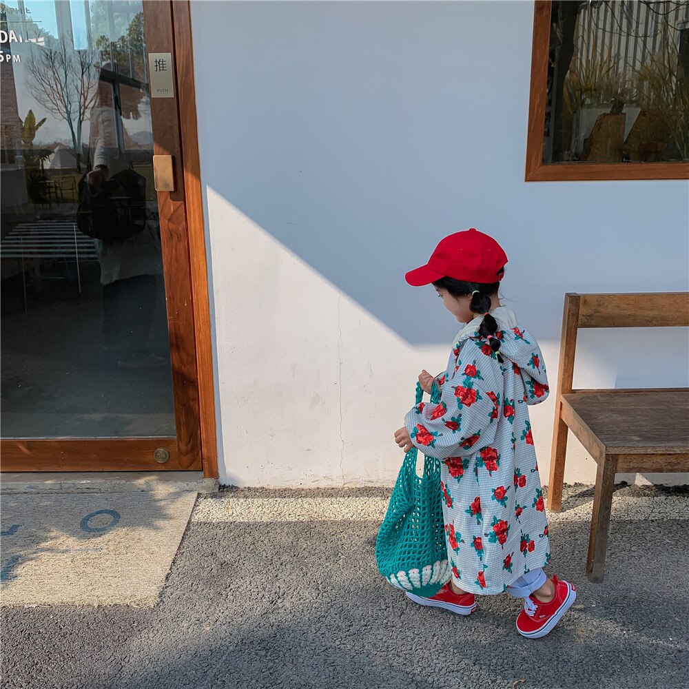 Spring 2022 Flower Trench Coat Luxury Teenage Girls Clothing All-match Clothes for Teenagers Boutique Kids Clothing