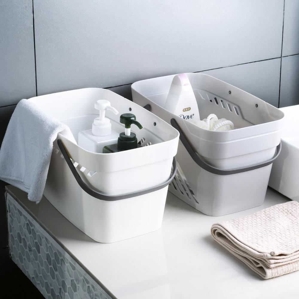 Plast badekar kurv bærbar brusebad opbevaring kurv med håndtag shampoo arrangør desktop opbevaringsæske tilfældet badeværelse tilbehør