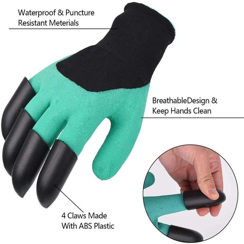 2 Pairs Gardening Gloves with Claws Puncture Resistant, Waterproof Safe Garden Gloves for Digging, Pruning &amp; Planting