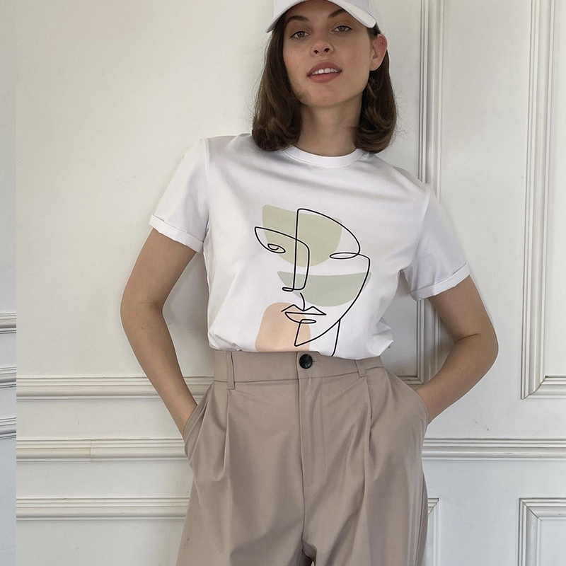 Hirsionsan abstrakt print t-shirt til kvinder sommer oversized 100%  bomuld t-shirts afslappet løs æstetisk t-shirt o-hals toppe