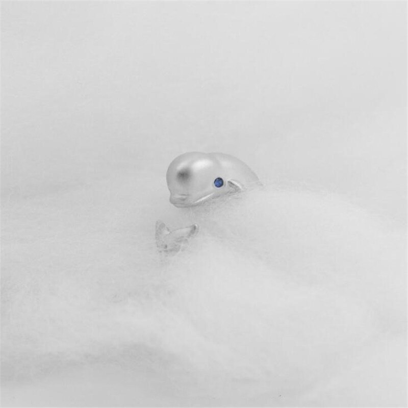 Novo original popular moda jóias bonito animal 925 prata esterlina olhos azuis baleia peixe cristal feminino abertura anéis r231