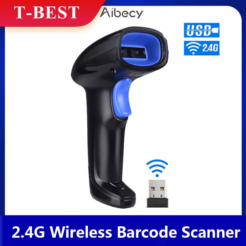 Aibecy 2-In-1 2.4G Draadloze Barcode Scanner &amp; Usb Wired Barcode Scanner Automatische Handheld 1D Bar code Scanner Reader