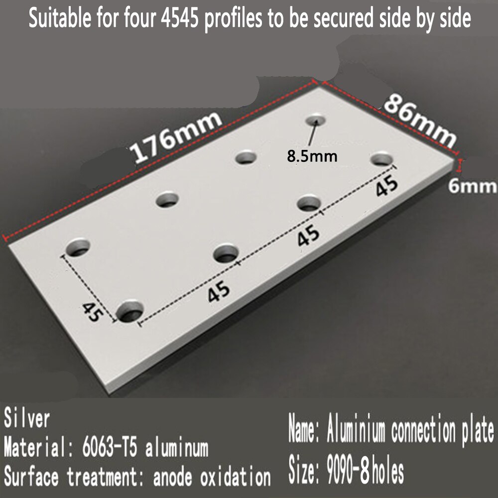 Vertical connecting plate aluminum profile reinforcement plate /3030/4040/4545/6060/8080/9090 hole one word connector: 9090-8 Hloe