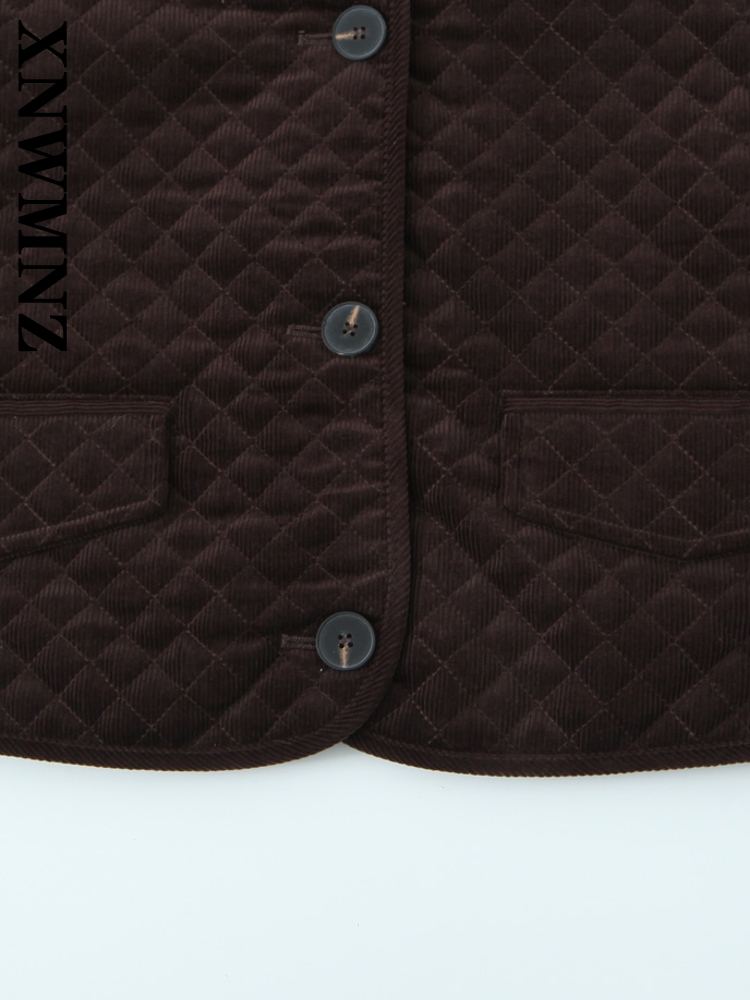 XNWMNZ 2024 Herfst Vrouwelijke Klassieke Turn-down Kraag Corduroy Jas Bovenkleding Woon-werkverkeer Vrouw Lange Mouw Jas Ruches top