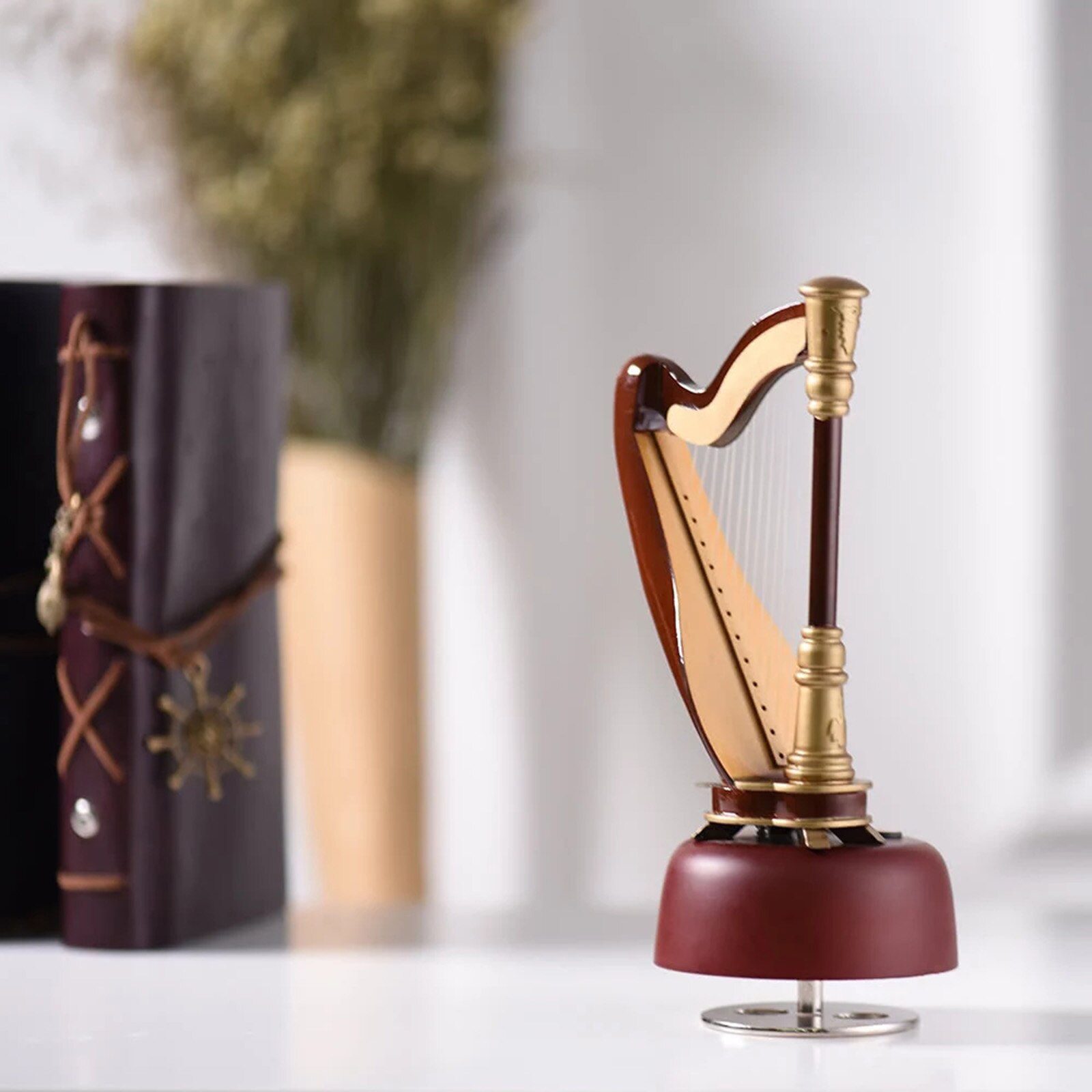 Drewniana mini harfa replika i pudełko mini harfa Model mini instrument muzyczny wystrój domu instrument muzyczny Model