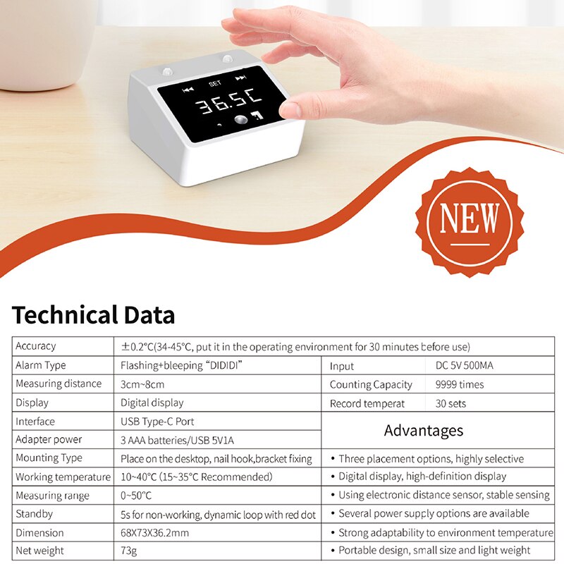 Household Large-screen Display Thermometer Healthy Body Temperature Measurement Electronic USB For Desktop Wall Thermometer