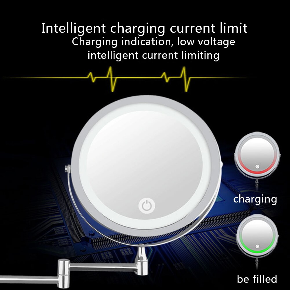 LED Dubbelzijdig Make-Up Spiegel Muurbevestiging 10x Vergroting Swivel Extension Spiegel @ LS