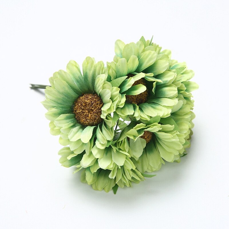 6 stk/parti 5cm kunstig blomst silke gerbera solsikkebukett til bryllup hjemme hage vase dekorasjon diy krans utklippsbok: Grønn / 1 gjeng