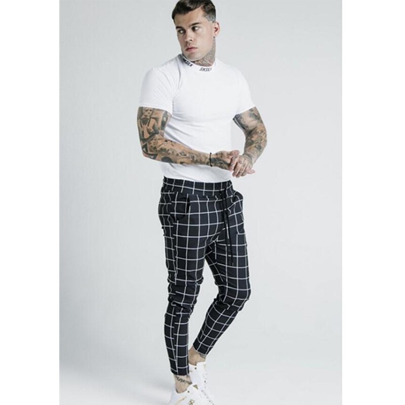 Pantalon de Jogging pour hommes, nouvelle tendance, tissu de Jogging, tissu de Jogging, style hip hop, en soie, imprimé à carreaux,
