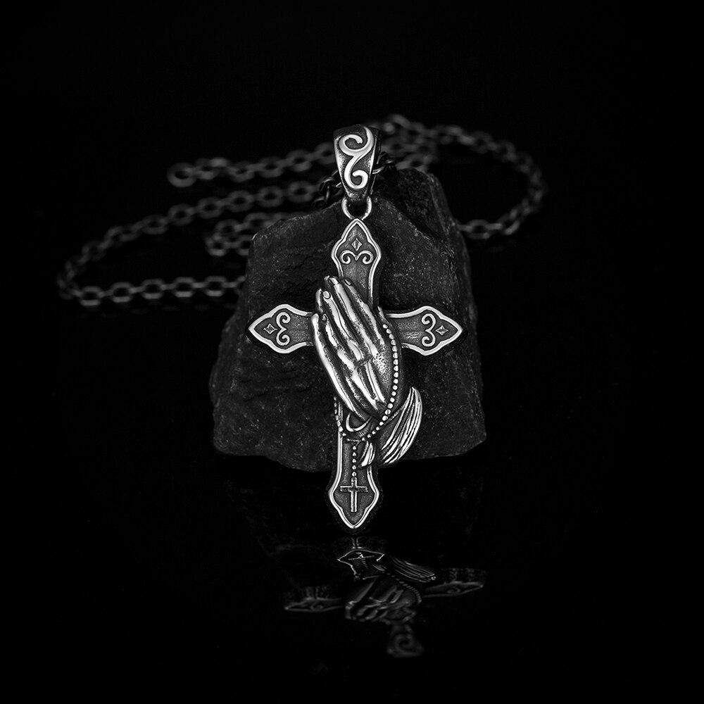Queen Of Glory Hand Cross Pendant Necklace 316L Stainless Steel Love Hand By Hand Charm Chain The Couple Jewelry