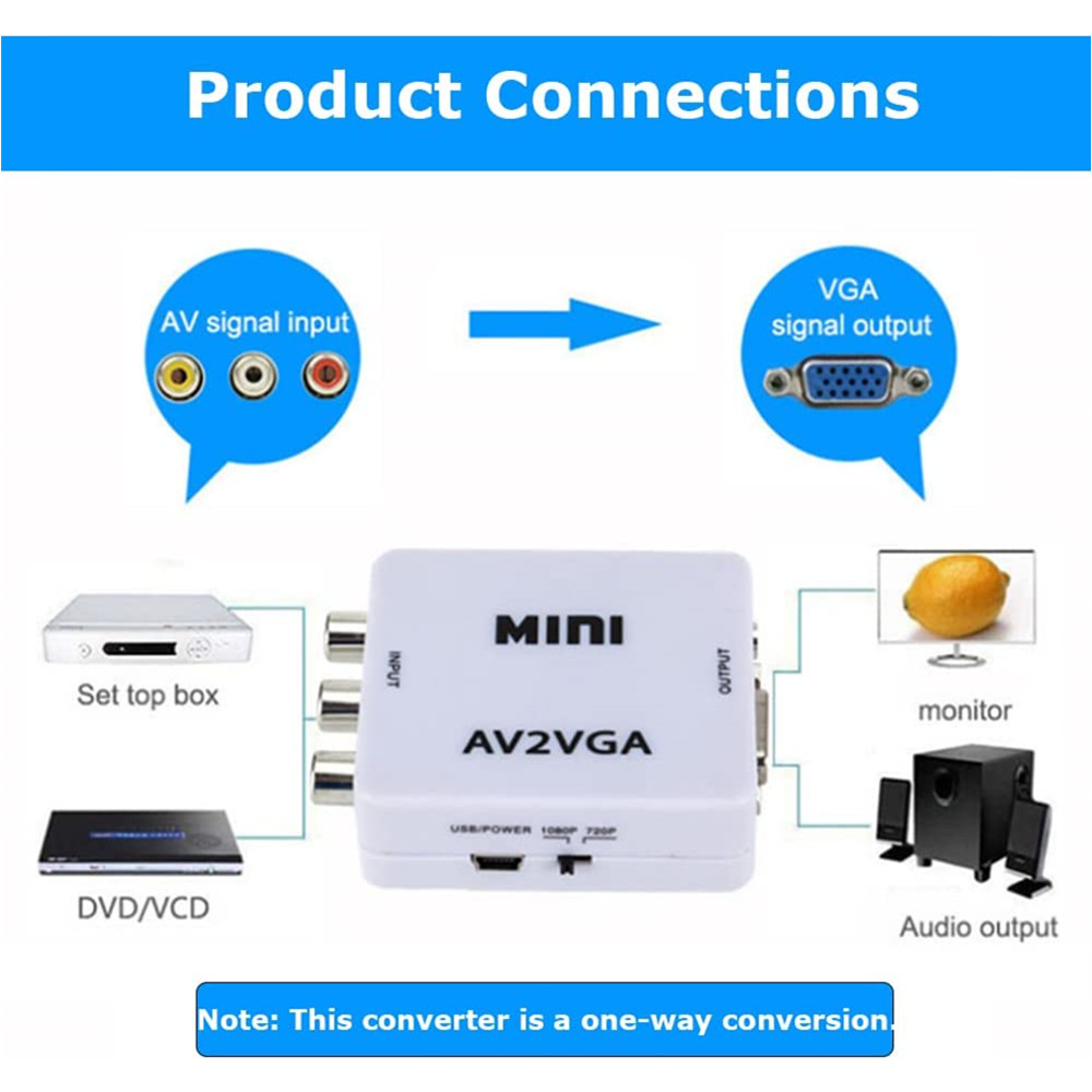 Mini RCA To VGA Converter AV2VGA VGA2AV Conversor with 3.5mm Audio RCA To VGA Video Converter For PC to TV HD Computer to TV