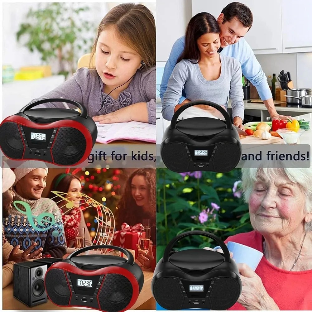 Kleiner Boombox-CD-Player, Kassette, AM, FM-Radio, Bluetooth-Lautsprecher, AUX, USB, MP3, spielt mit Fernbedienung, unterstützt AC/DC-betrieben