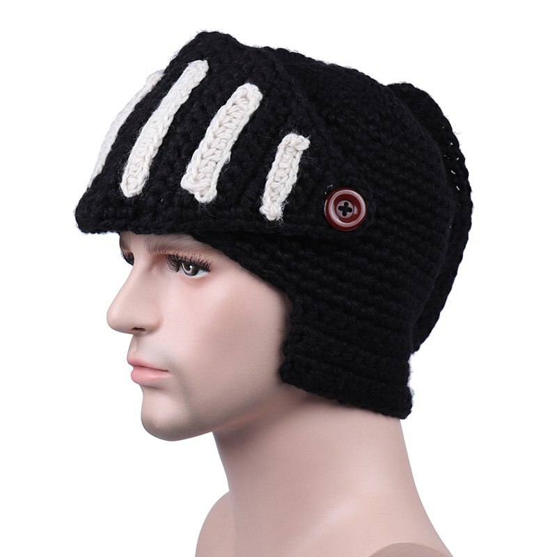Novelty Roman Hat Winter Beanie Hats For Men Warm Mask Knight Helmet Knitted Cap Handmade Gladiator Mask Hat