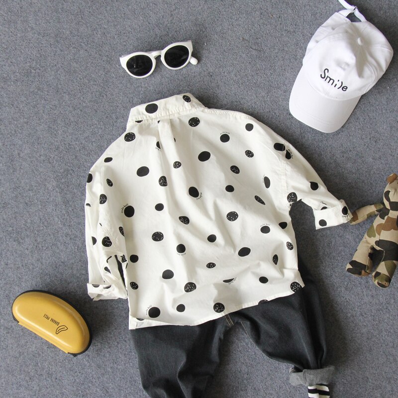 autumn 2-7Y style boys loose polka dot shirt kids long sleeve shirt 1pc boys spring autumn shirt