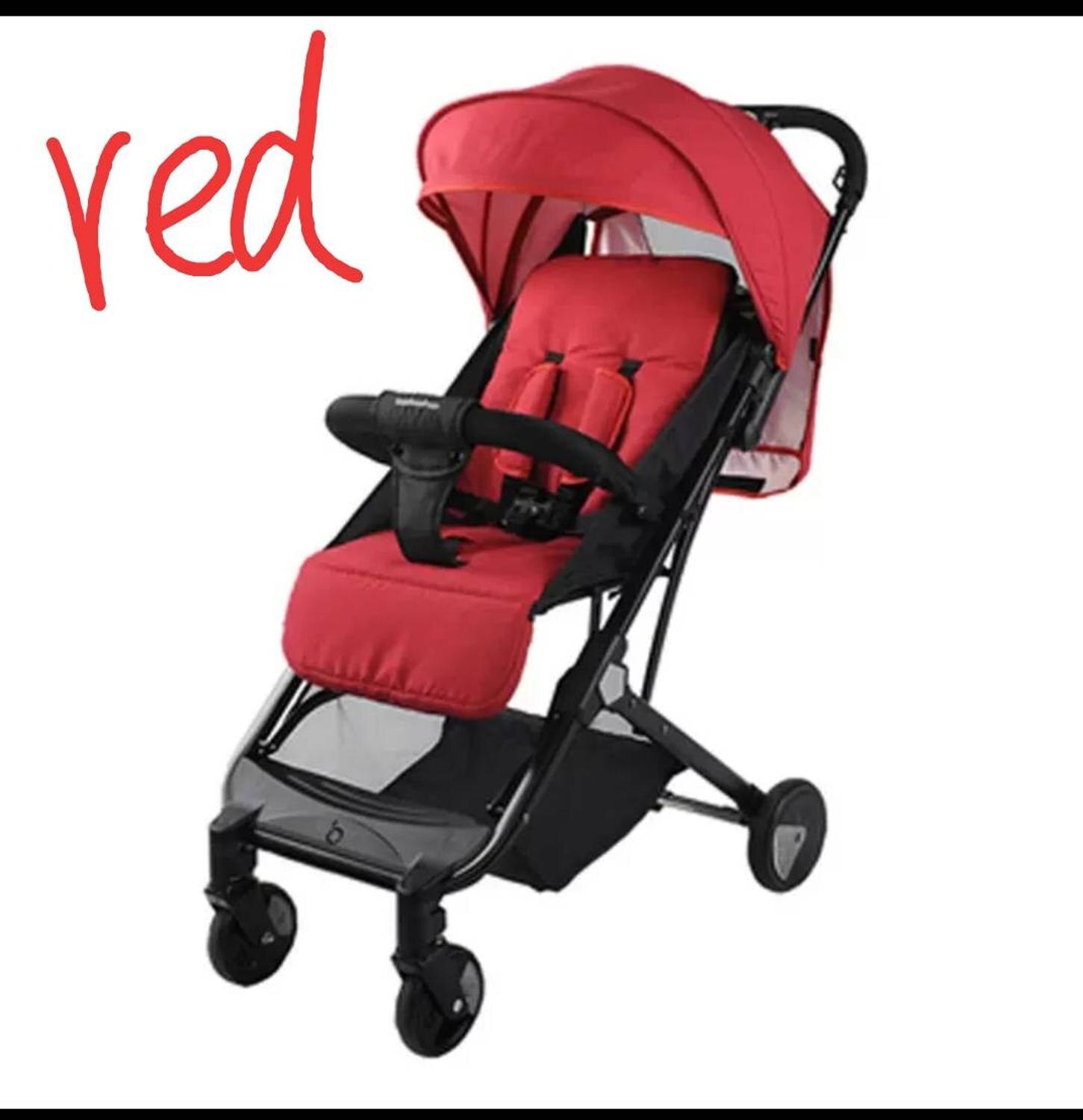 Carrito de bebé ultraligero, carrito de cuatro ruedas que se puede poner y doblar en un bebé portátil: Rojo