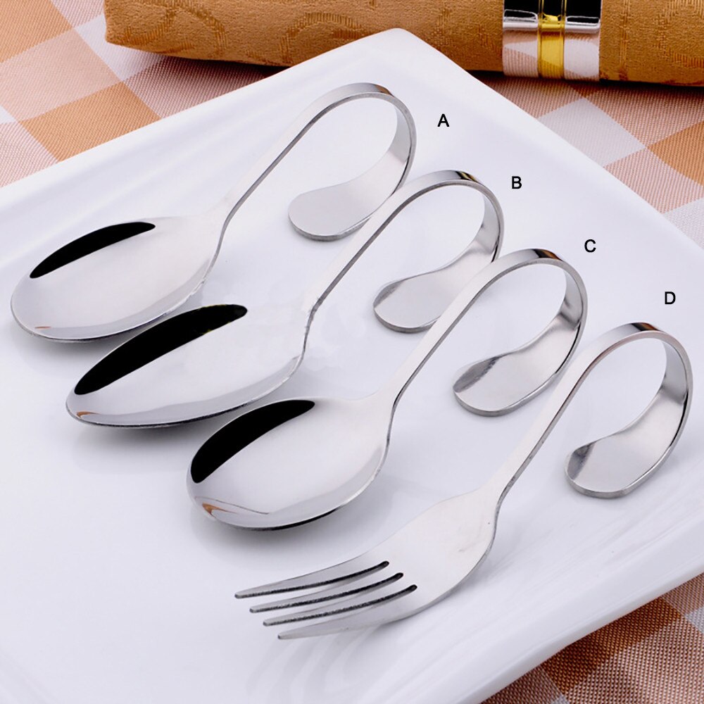 Cuchara de mango curvo de acero inoxidable con gancho para colgar en la pared tenedor ensalada redonda helado cuchara de postre accesorios de cocina