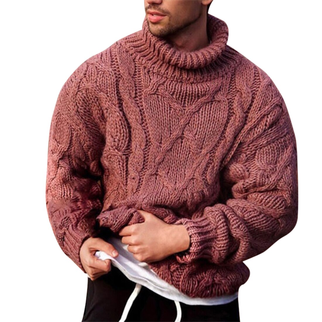 neue Herren Lose Fit Rollkragen Pullover Winter Dicke Warme Gestrickte Pullover Pullover Männlichen Casual Strickwaren Plus Größe: red / XL