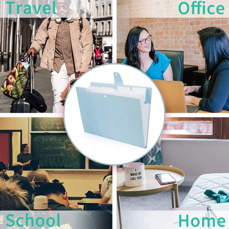 5 Pocket Expanding File Organizer, Folder with Snap Button Closure for A4 Letter Size Paper Document Waterproof (3 Pack)