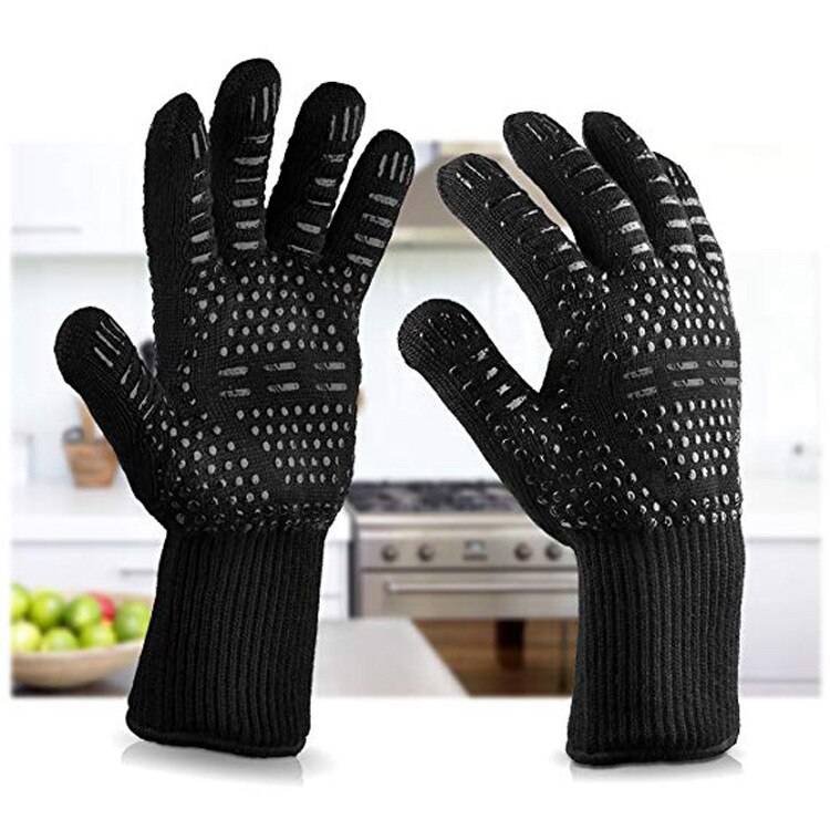 1 paar Hittebestendige Ovenwanten 1470 F Dikke Siliconen Ovenwanten Koken Bakken Barbecue BBQ Grill Wanten Keuken Handschoenen: Black B1 Pair