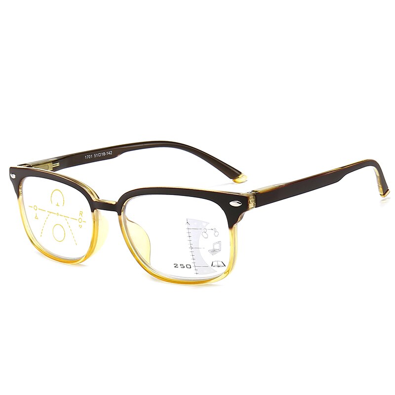 Lunettes de lecture multifocales progressives pour hommes et femmes, Anti-lumière bleue, Vintage, pour ordinateur, carrées presbytes, 2025: YELLOW / +100